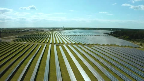 Top view of a solar power station, renewable energy, solar panels. Stockbeeldmateriaal 130534221