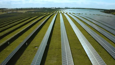 Top view of a solar power station, renewable energy, solar panels. 動画素材 130534280