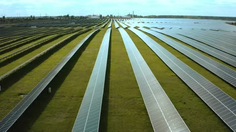 Top view of a solar power station, renewable energy, solar panels. Видео 130534354