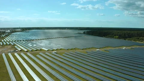 Top view of a solar power station, renewable energy, solar panels. Stock Footage 130754069