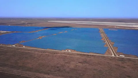 Top view of a solar power station, renewable energy, solar panels. Stock Footage 135568209