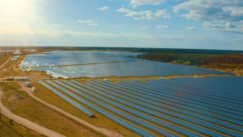 Top view of a solar power station, renewable energy, solar panels. Stockbeeldmateriaal 197531535