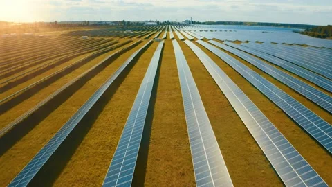 Top view of a solar power station, renewable energy, solar panels. Stock Footage 197531541