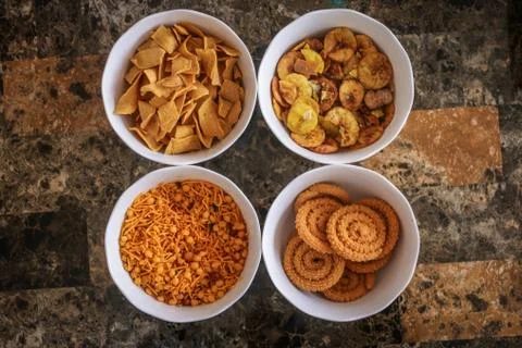 Top view of some Indian snacks Stock Photos