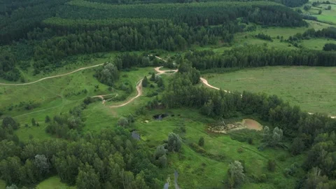 Top view of the source of the lake, surrounded by forest. Stock Footage 267677949