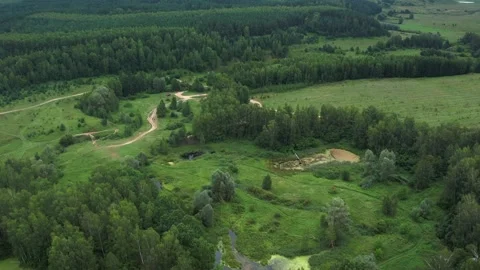  Top view of the source of the lake, surrounded by forest.  Stock Footage 267678032