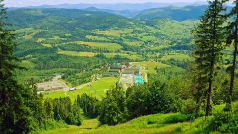 Top view on spa resort mountain landscape Stock Footage 144433257