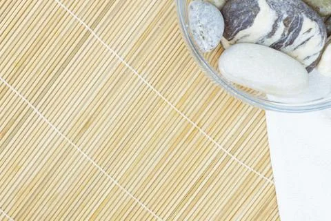 Top view spa stone on table Skin care concept 스톡 사진