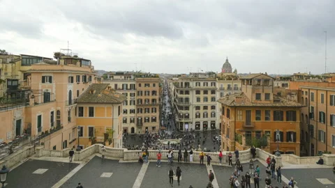 Top view of spanish steps square in rome with people tourist walk for shopping Stock Footage 221699572