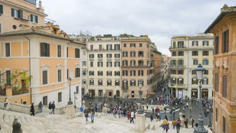 Top view of spanish steps square in Rome with people walk for shopping,Italy Stock Footage 225741851