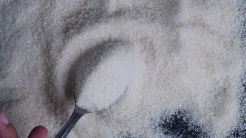 Top view spooning sugar on table Stock Footage 281636721