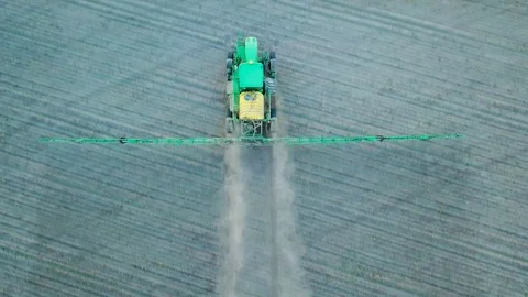Top view of the sprayer working in the field. Stock Footage 91687019