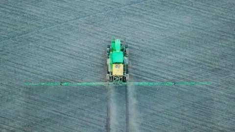 Top view of the sprayer working in the field. Stock Footage 91687400