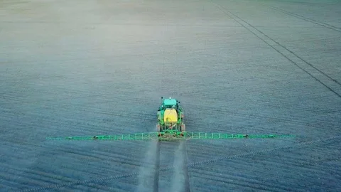 Top view of the sprayer working in the field. Stock Footage 91687741