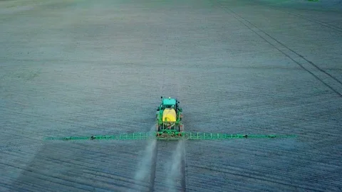 Top view of the sprayer working in the field. Stock Footage 91688052