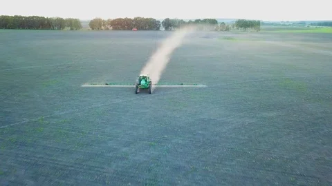 Top view of the sprayer working in the field. Stock Footage 91688258