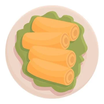 Top view spring roll icon cartoon vector. Food cuisine Stock Illustration