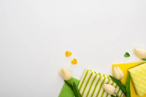 Top view spring tulips green Stock Photos