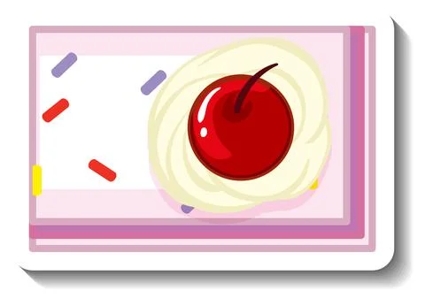 Top view of square cake with cherry on top Stock Illustration