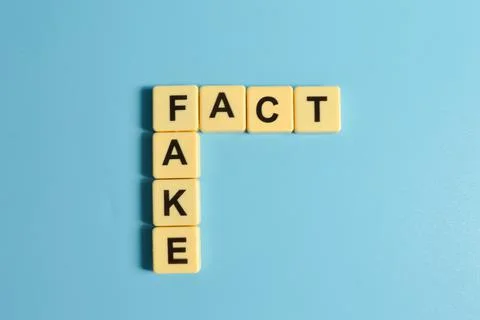 Top view of square letters with text FACT and FAKE Stock Photos