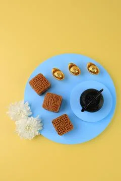 Top View Square Mooncake Stock Photos