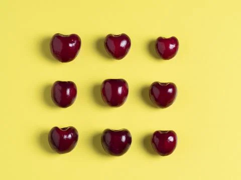 Top view of the square-shaped cherries. Healthy food, vegetarian cuisine, fre Stock Photos
