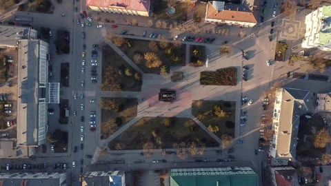 Top view of the square surrounded by roads. Accelerated movement. Stock Footage 127019601