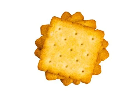 Top view stack of dry sweet delicious square shape crackers isolated on white Stock Photos
