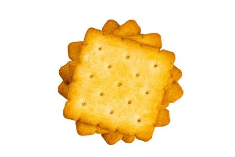 Top view stack of dry sweet delicious square shape crackers isolated on wh... Stock Photos