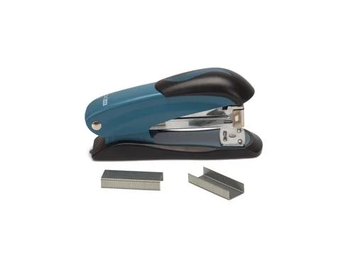 Top view of stapler and staples isolate on white background. Stock Photos