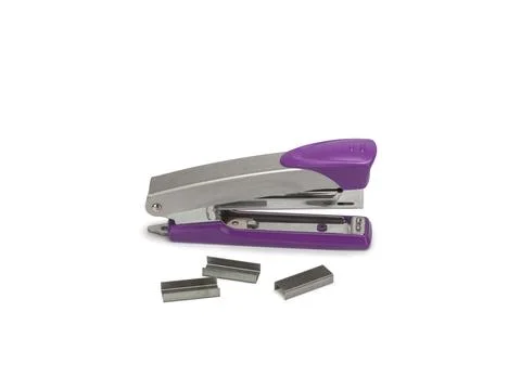 Top view of stapler and staples isolate on white background. Stock Photos