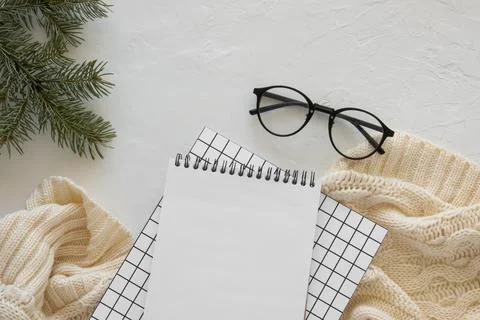 Top view stationery empty papers with reading glasses 写真素材