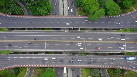 Top View Steady Shot of Three Row of Highway Stock Footage 130483481