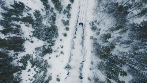 Top view of steam train running in winter forest Stock Footage 121465501