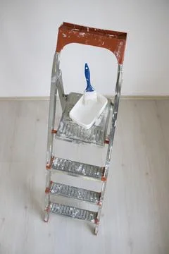 Top View Stepladder with Paint Tray Stock Photos
