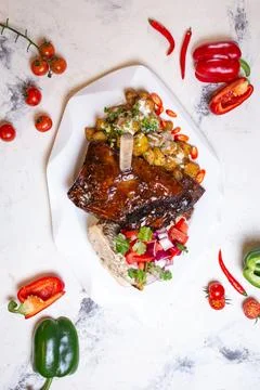 Top view stewed beef ribs with sauce for a holiday Stock Photos