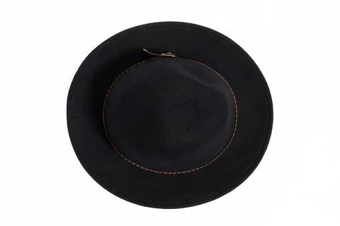 Top view stilish black hat for women, isolated white background Stock Photos