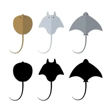 Top view, Stingray in flat and silhouette style Stock Illustration