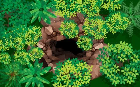 Top view stone cave in the forest Stock Illustration