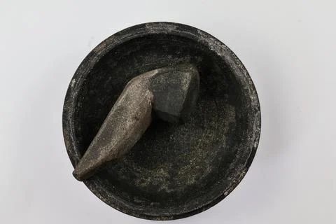 Top view of stone mortar set Stock Photos