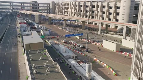 Top view of stoning devils ritual (jamrah) complex in MEcca Stock Footage 274470574