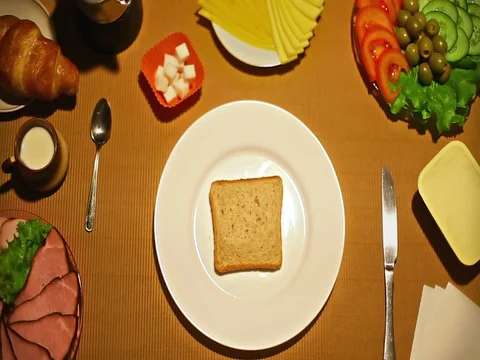 Top view stop motion making sandwich for breakfast Stock Footage 73255968