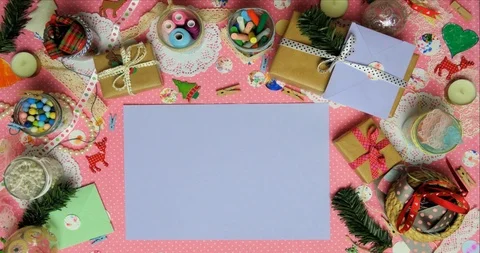 Top view stop motion on the theme of holiday Stock Footage 93995479