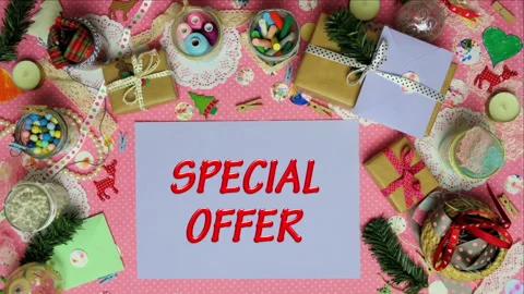 Top view stop motion on the theme of holiday with text Special offer emerging fr Stock Footage 94030911