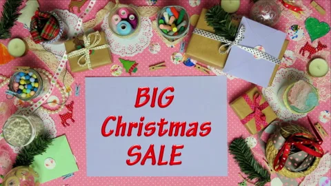 Top view stop motion on the theme of holiday with text Big Christmas sale emergi Stock Footage 94031104
