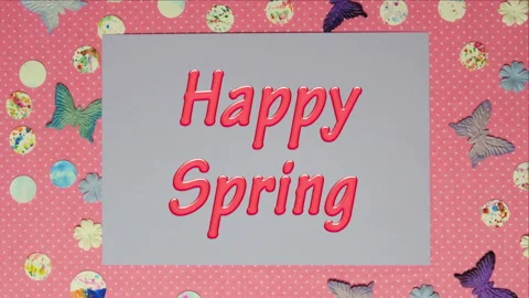 Top view stop motion on the theme of holiday with announce Happy Spring emerging Stock Footage 94062009