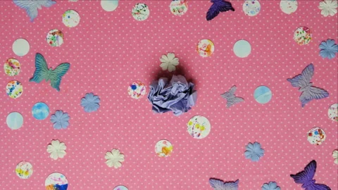 Top view stop motion on the theme of holiday with announce Happy Birthday emergi Stock Footage 94063075