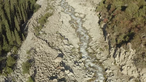 Top view of the stormy little cold river Ala Archa Stock-Footage 259791597