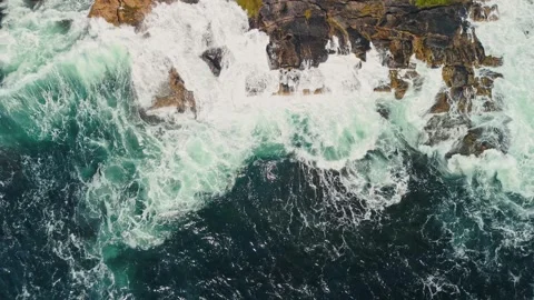 Top View Stormy Ocean and Rocky Coast - Aerial View Nova Scotia, Canada. Stock Footage 280191739