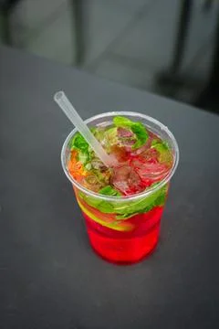 Top view of strawberry lemonade with mint Stock Photos